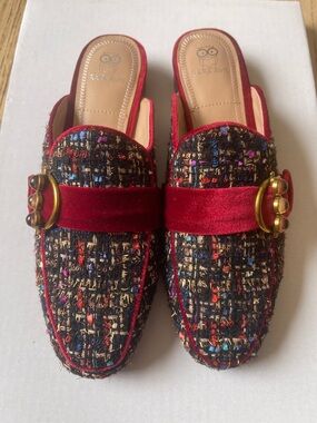 Rara Avis Women's Red Tweed Slip-On Mules with Velvet Band